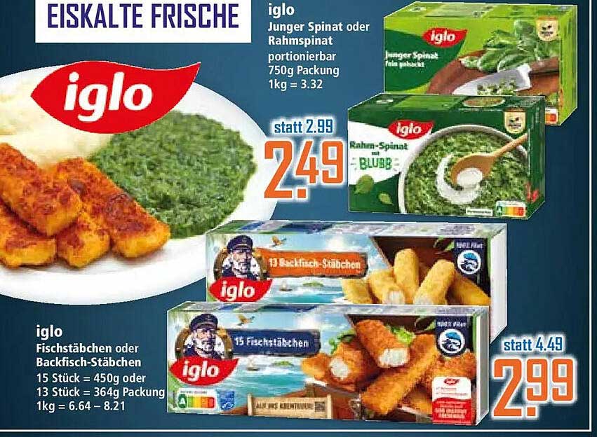 iglo Junger Spinat oder Rahmspinat portionierbar 750g Packung 1kg = 3.32