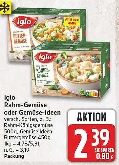 Iglo Rahm-Gemüse oder Gemüse-Ideen versch. Sorten, z. B. Rahm-Königsgemüse 500g, Gemüse Ideen Buttermüse 450g