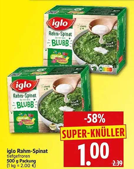 iglo Rahm-Spinat tiefgefroren 500 g Packung
