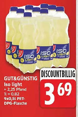 Iso light + 2,25 Pfand 1l = 0,82 9x0,5l PET-DPG-Flasche