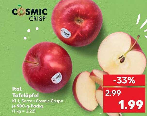 Ital. Tafeläpfel Kl. I, Sorte »Cosmic Crisp« je 900-g-Packg. (1 kg = 2.22)