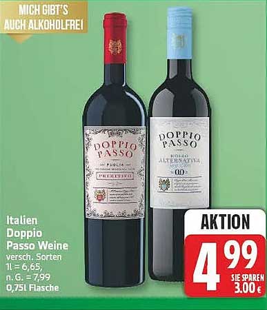 Italien Doppio Passo Weine versch. Sorten 0,75 l Flasche
