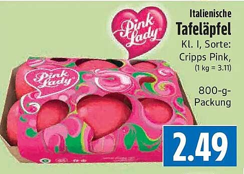 Italienische Tafeläpfel Kl. I, Sorte: Cripps Pink, (1 kg = 3.11) 800-g-Packung