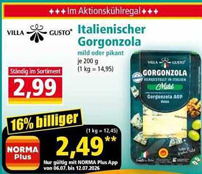 Italienischer Gorgonzola mild oder pikant je 200 g (1 kg = 14,95)