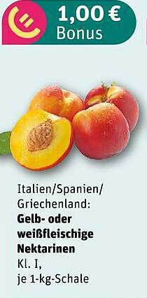 Italien/Spanien/Griechenland: Gelb- oder weißfleischige Nektarinen Kl. I, je 1-kg-Schale
