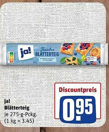 ja! Blätterteig je 275-g-Packg. (1 kg = 3.45) Discountpreis