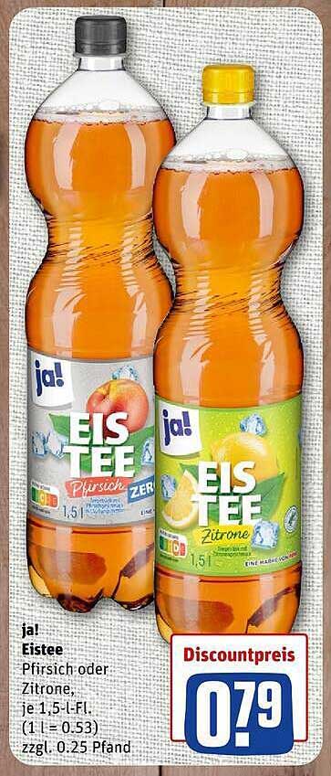 ja! Eistee Pfirsich oder Zitrone, je 1,5-L-Fl. (1 l = 0.53) zzgl. 0.25 Pfand
