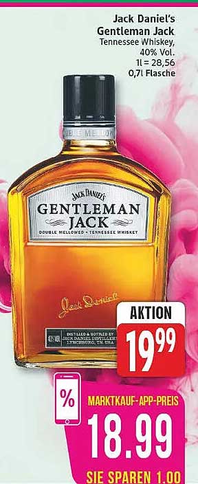 Jack Daniel's Gentleman Jack Tennessee Whiskey 40% Vol. 1 l = 28,56 0,7 l Flasche