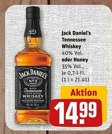 Jack Daniel's Tennessee Whiskey 40% Vol. oder Honey 35% Vol., je 0,7-l-Fl. (1 l = 21,41)
