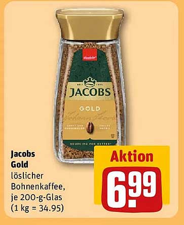 Jacobs Gold löslicher Bohnenkaffee, je 200-g-Glas (1 kg = 34.95)