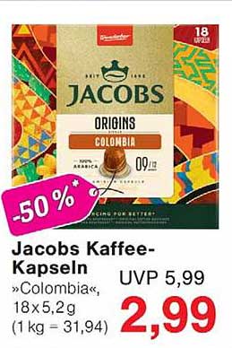 Jacobs Kaffee-Kapseln »Colombia«, 18x5,2 g (1 kg = 31,94)