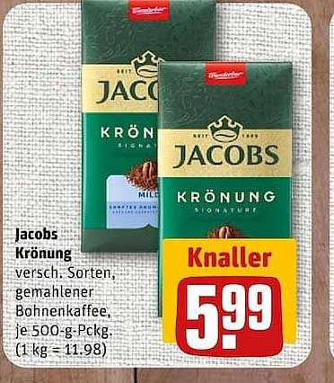 Jacobs Krönung versch. Sorten, gemahlener Bohnenkaffee, je 500-g-Packg. (1 kg = 11.98)