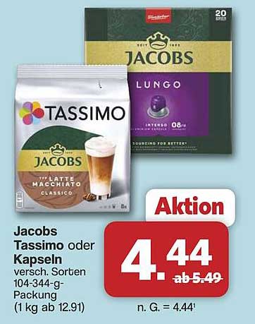 Jacobs Tassimo oder Kapseln versch. Sorten 104-344-g-Packung (1 kg ab 12.91)