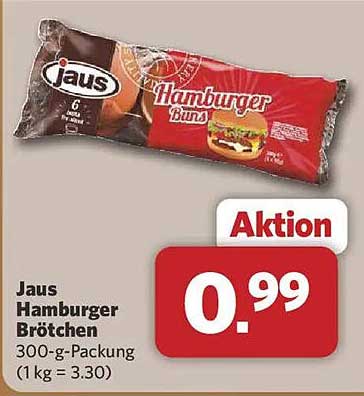 Jaus Hamburger Brötchen 300-g-Packung (1 kg = 3.30)