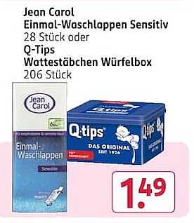 Jean Carol Einmal-Waschlappen Sensitiv 28 Stück oder Q-Tips Wattestäbchen Würfelbox 206 Stück