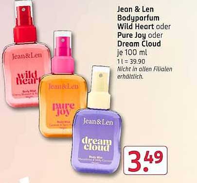 Jean & Len Bodyparfum Wild Heart oder Pure Joy oder Dream Cloud je 100 ml