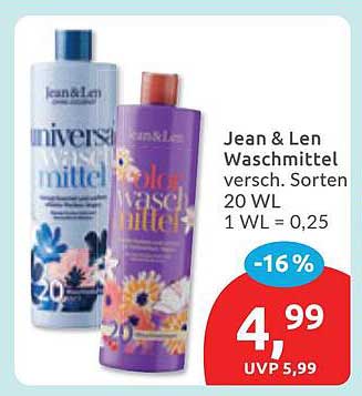 Jean & Len Waschmittel versch. Sorten 20 WL 1 WL = 0,25