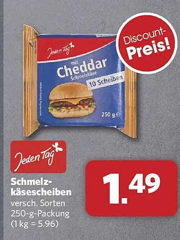 Jeden Tag Schmelzkäsescheiben versch. Sorten 250-g-Packung (1 kg = 5,96)