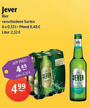 Jever Bier verschiedene Sorten 6 x 0,33 l + Pfand 0,48 €