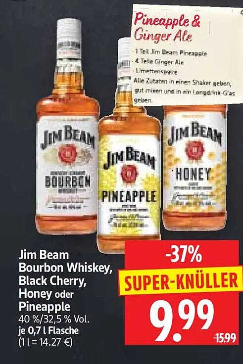 Jim Beam Bourbon Whiskey, Black Cherry, Honey oder Pineapple