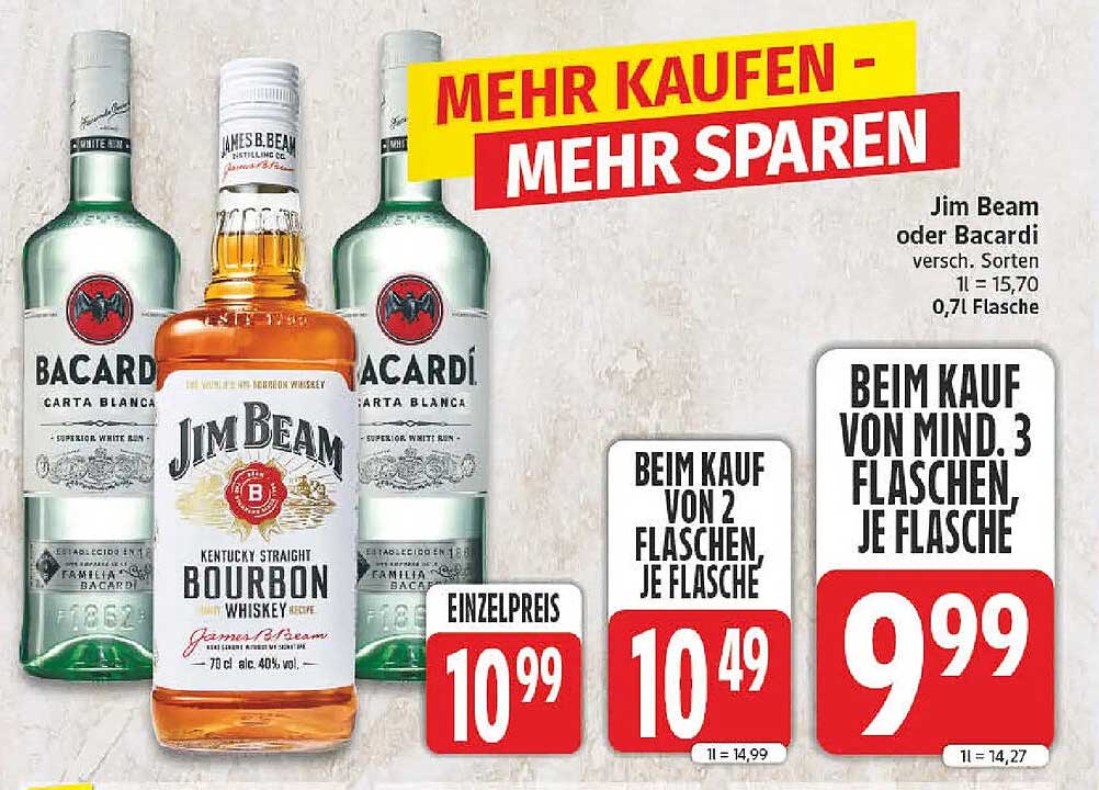 Jim Beam oder Bacardi versch. Sorten 0,7l Flasche