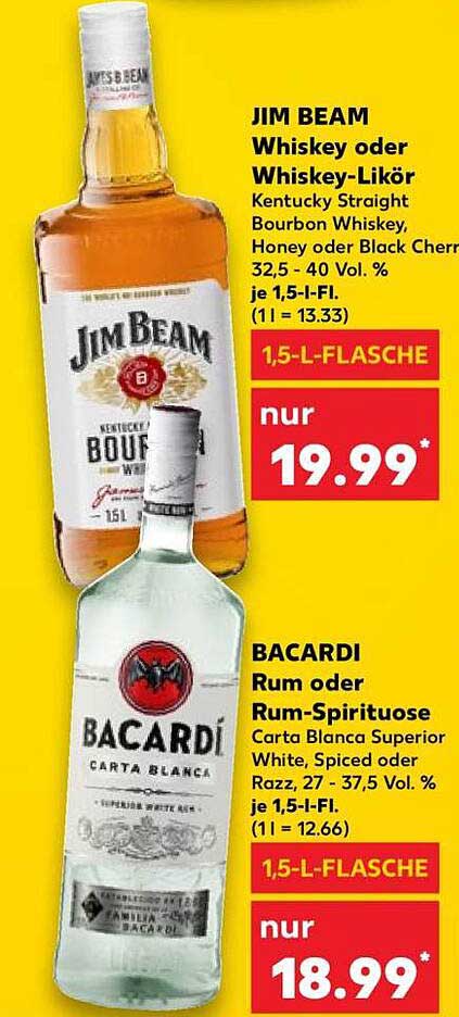JIM BEAM Whiskey oder Whiskey-Likör Kentucky Straight Bourbon Whiskey, Honey oder Black Cherry, 32,5 - 40 Vol. %, je 1,5-l-Fl.