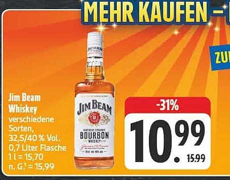 Jim Beam Whiskey verschiedene Sorten, 32,5/40 % Vol., 0,7 Liter Flasche