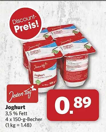 Joghurt 3,5 % Fett 4 x 150-g-Becher (1 kg = 1.48)
