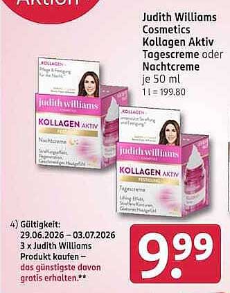 Judith Williams Cosmetics Kollagen Aktiv Tagescreme oder Nachtcreme je 50 ml