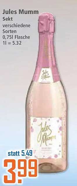 Jules Mumm Sekt verschiedene Sorten 0,75l Flasche 1l = 5.32