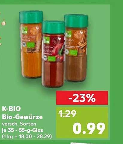 K-BIO Bio-Gewürze versch. Sorten je 35 - 55-g-Glas (1 kg = 18.00 - 28.29)