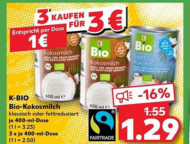 K-BIO Bio-Kokosmilch klassisch oder fettreduziert je 400-ml-Dose