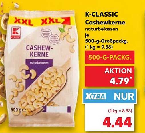 K-CLASSIC Cashewkerne naturbelassen je 500-g-Großpackg.