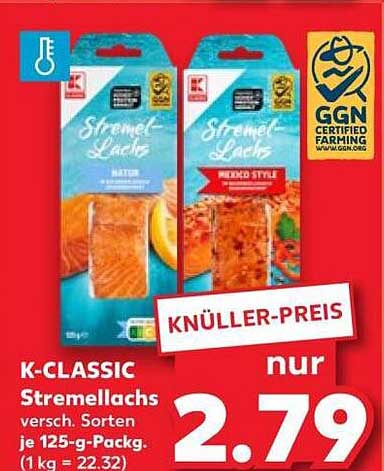 K-CLASSIC Stremellachs versch. Sorten je 125-g-Packg. (1 kg = 22.32)
