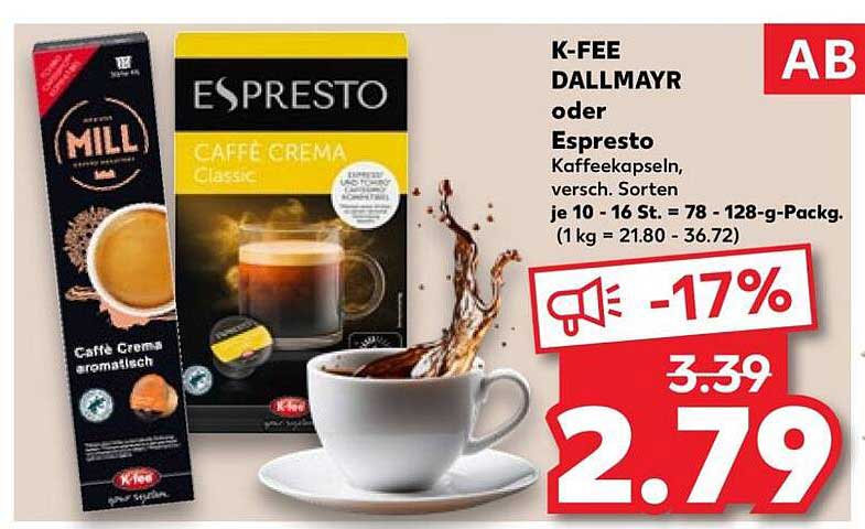 K-FEE DALLMAYR oder Espresto Kaffeekapseln, versch. Sorten je 10 - 16 St. = 78 - 128-g-Packg.