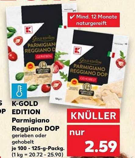 K-GOLD EDITION Parmigiano Reggiano DOP gerieben oder gehobelt je 100 - 125-g-Packg.