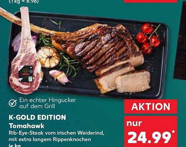 K-GOLD EDITION Tomahawk Rib-Eye-Steak vom irischen Weiderind, mit extra langem Rippenknochen