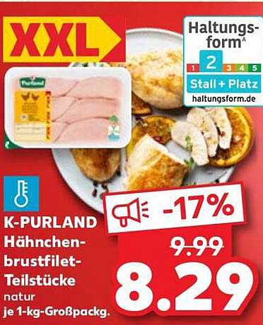 K-PURLAND Hähnchenbrustfilet-Teilstücke natur je 1-kg-Großpackg.