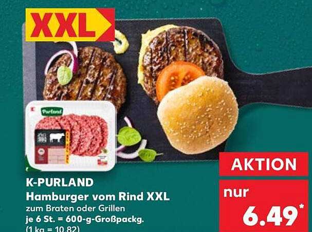 K-PURLAND Hamburger vom Rind XXL zum Braten oder Grillen je 6 St. = 600-g-Großpackg.