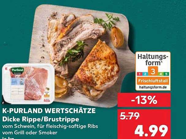 K-PURLAND WERTSCHÄTZE Dicke Rippe/Brustrippe vom Schwein, für fleischig-saftige Ribs vom Grill oder Smoker
