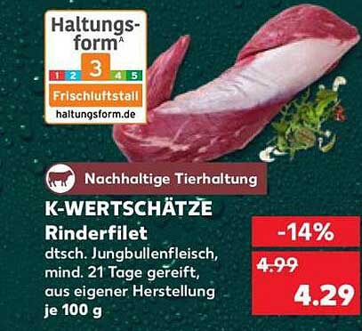 K-WERTSCHÄTZE Rinderfilet dtsch. Jungbullenfleisch, mind. 21 Tage gereift, aus eigener Herstellung je 100 g