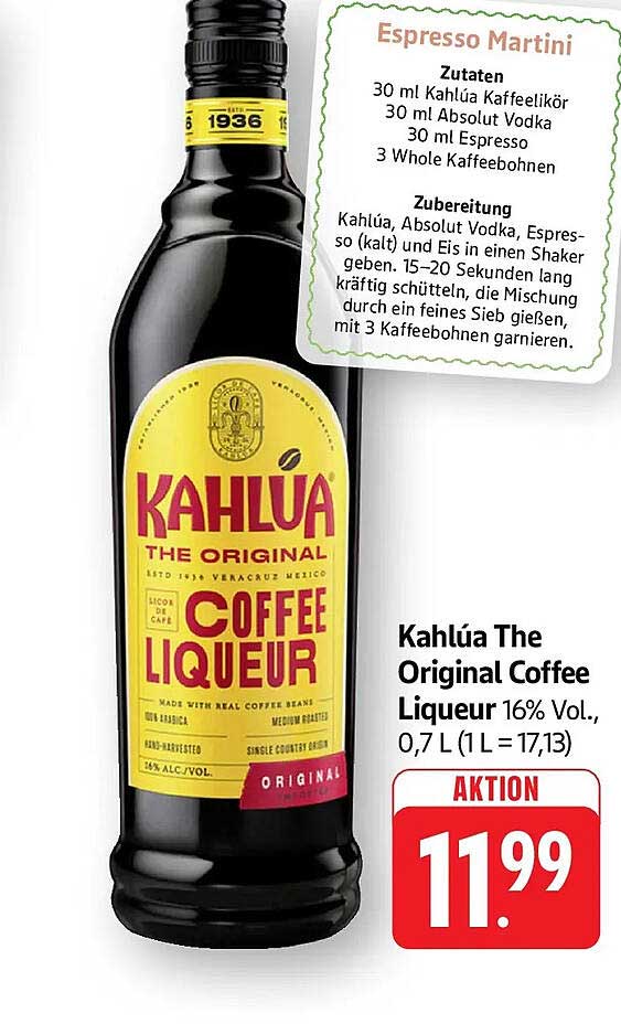 Kahlúa The Original Coffee Liqueur 16% Vol., 0,7 L (1 L = 17,13)