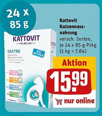 Kattovit Katzennahrung versch. Sorten, je 24 x 85-g-Pckg. (1 kg = 7.84)