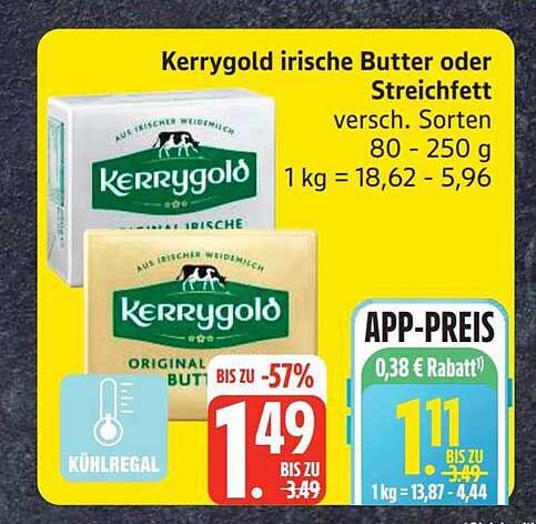 Kerrygold irische Butter oder Streichfett versch. Sorten 80 - 250 g 1 kg = 18,62 - 5,96