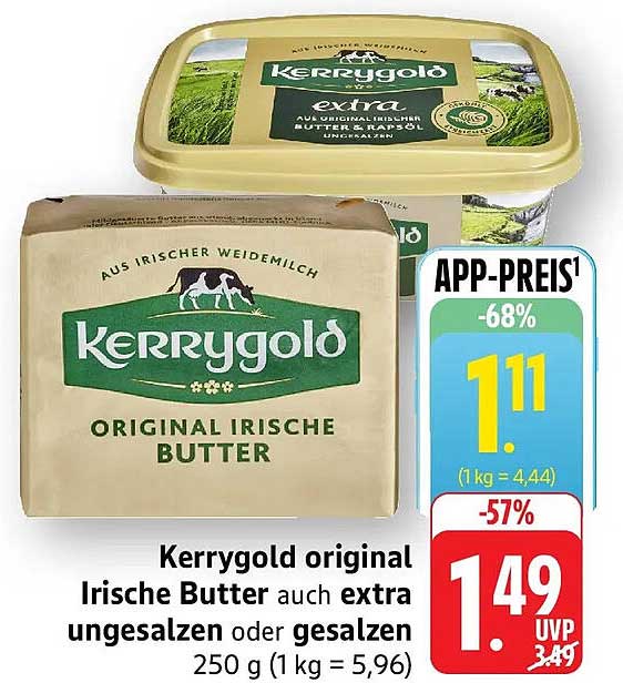 Kerrygold original Irische Butter auch extra ungesalzen oder gesalzen 250 g (1 kg = 5,96)