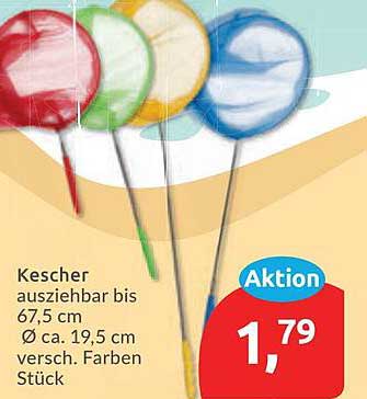 Kescher ausziehbar bis 67,5 cm Ø ca. 19,5 cm versch. Farben Stück