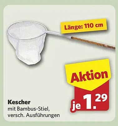 Kescher mit Bambus-Stiel, versch. Ausführungen