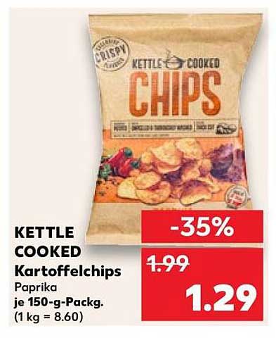 KETTLE COOKED Kartoffelchips Paprika je 150-g-Packg. (1 kg = 8.60)