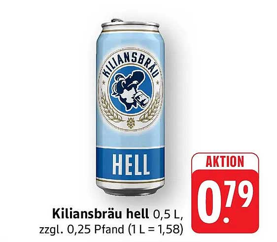 Kiliansbräu hell 0,5 L, zzgl. 0,25 Pfand (1 L = 1,58)