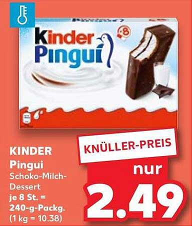 KINDER Pingui Schoko-Milch-Dessert je 8 St. = 240-g-Packg. (1 kg = 10.38)